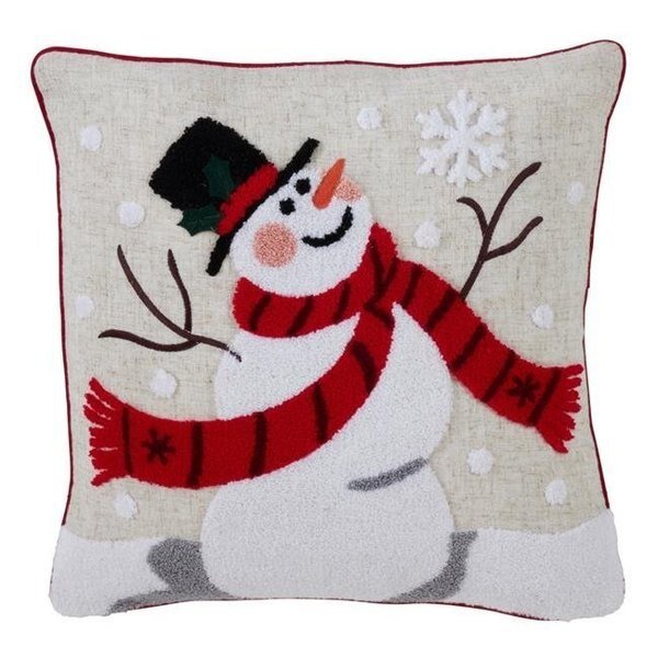 SARO 8311.M16S 16 in. Square Poly Blend Down Filled Accent Pillow with Jolly Snowman Design - Multi Color, Saro Lifestyle, Mfr#: 8311.M16S